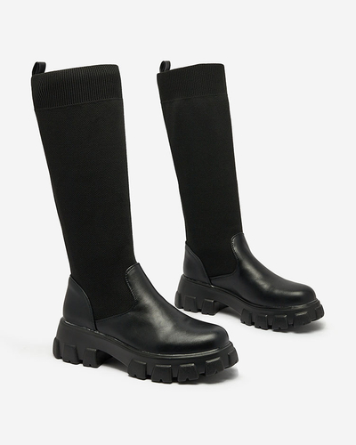 Royalfashion Черные женские сапоги-слипы по колено Sennosea