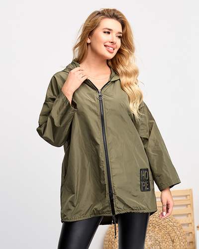 Ветровка женская длинная темно-зеленая с нашивкой - Одежда