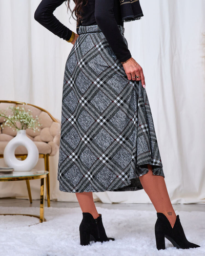 Royalfashion Женская серо-красная длинная клетчатая юбка