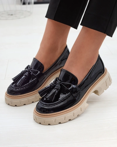 Черные лакированные женские мокасины с кисточками Kaipo- Footwear