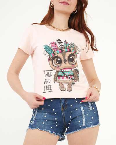 Moteriški rožiniai marškinėliai su raštu - Drabužiai