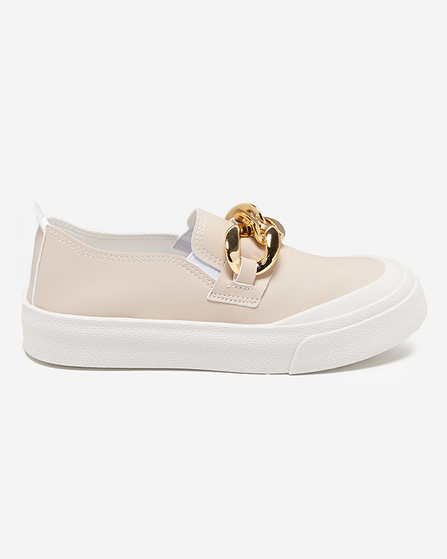 Smėlio spalvos moteriški užsegami batai ant storesnio pado su Senula dekoracija - Avalynė