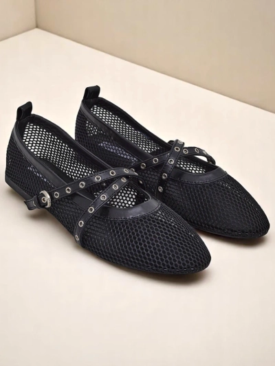 Балетки Royalfashion Arethusa Nero из сетки на плоском каблуке