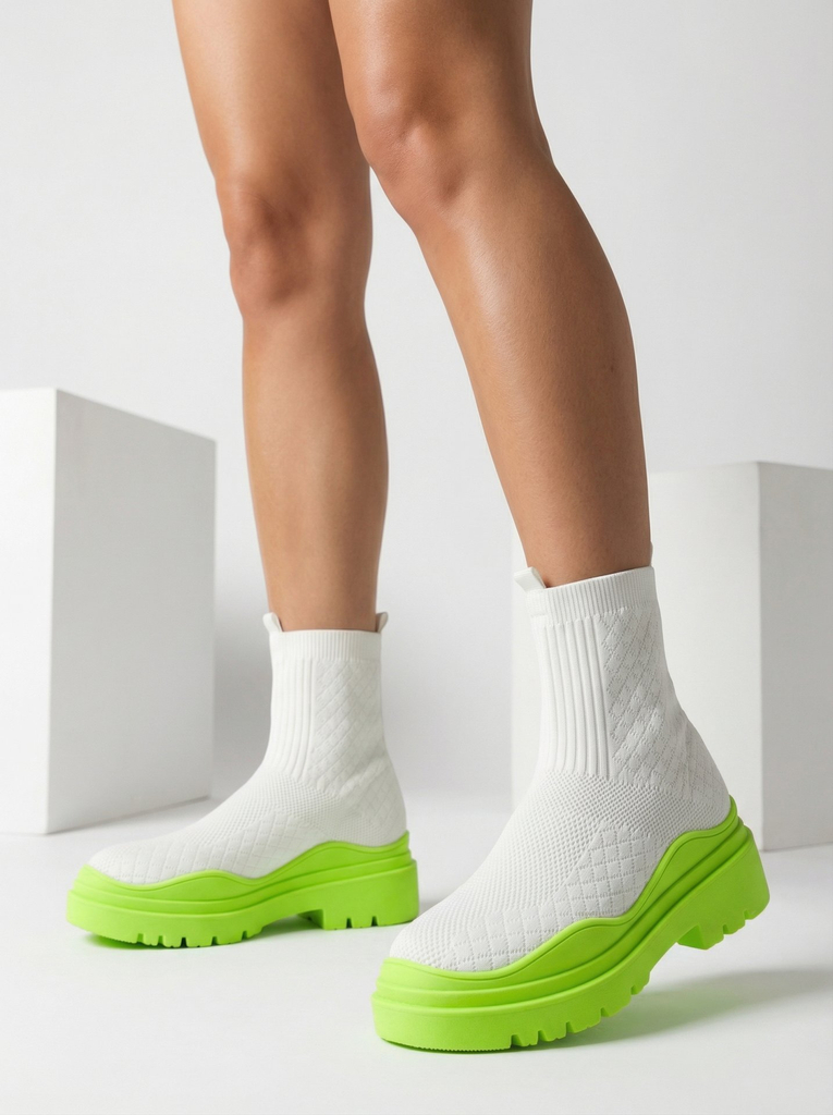 Бело-зеленые женские сапоги Seritis