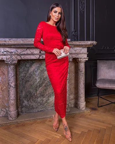 Royalfashion Moterų ilgio iškirptės iš nėrinio suknelė