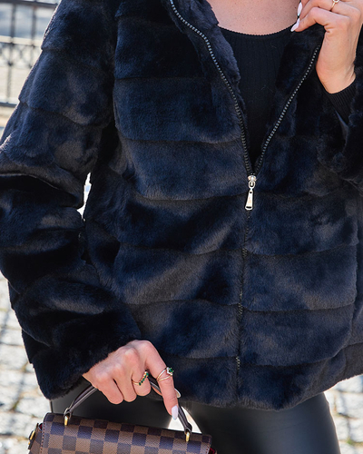 "Royalfashion" Juodos spalvos moteriška striukė su kailio imitacija