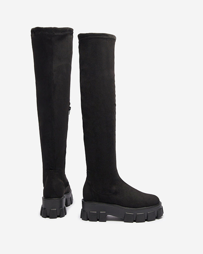 OUTLET Juodi moteriški batai virš kelių storesniu padu Amerita- Footwear