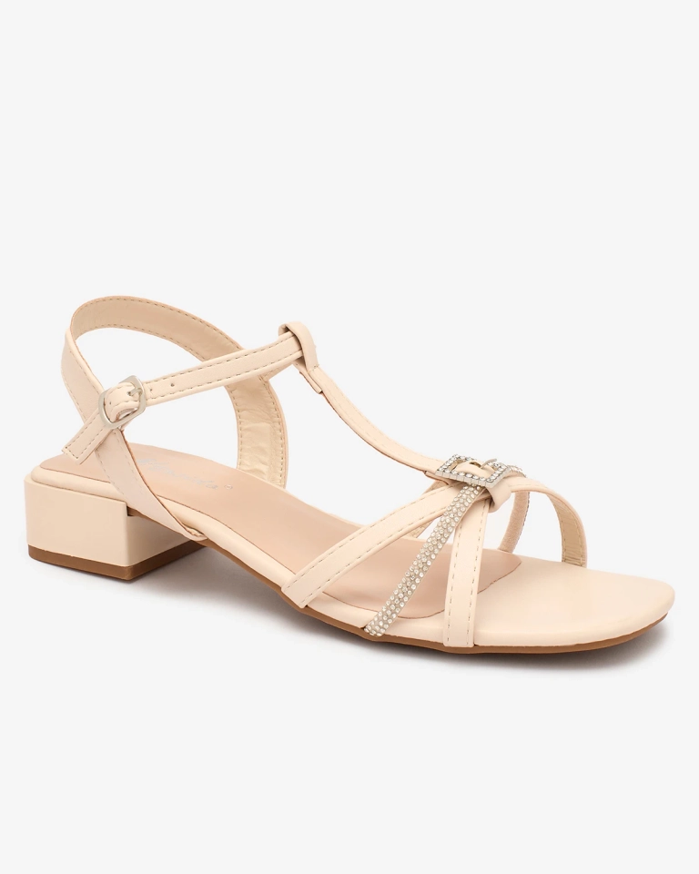 "Royalfashion" Smėlio spalvos moteriški sandalai žema pakulne su cirkoniais "Luietta"