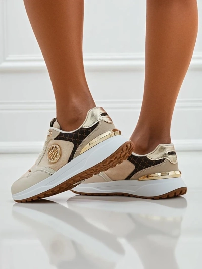 Calista Verona women's beige flat-heeled sneakers - eco leather 4 cm