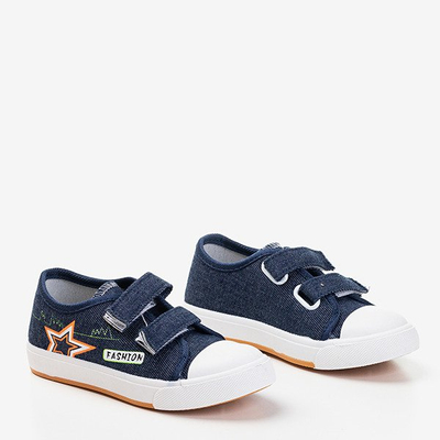 Granatowe chłopięce trampki z ozdobami Fielemi - Obuwie