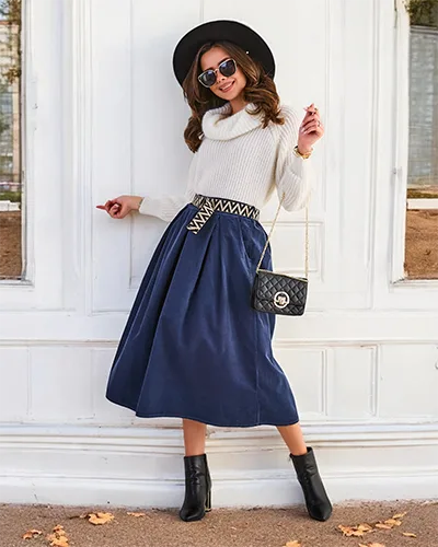 Royaliosios moteriškais korduroio jupe midi