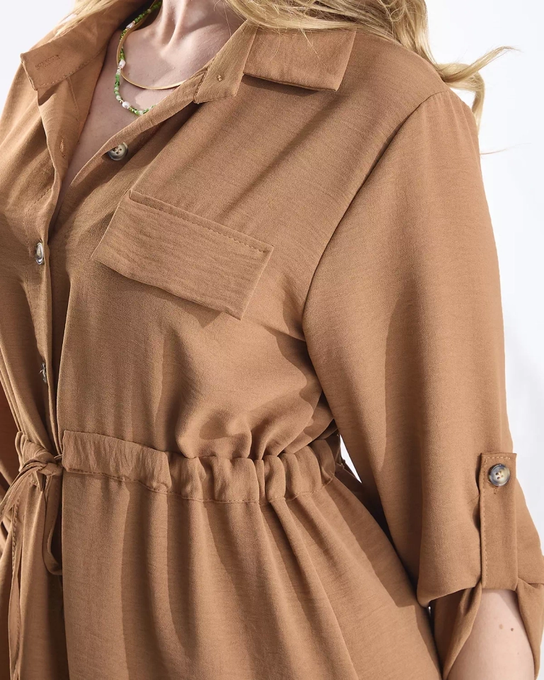 Коричневое женское платье на пуговицах - Одежда