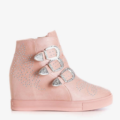 Różowe sneakersy na krytym koturnie z dżetami Princati - Obuwie