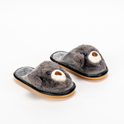 Pilkos vaikiškos šlepetės meškiukai su kailiu Yogi - Avalynė