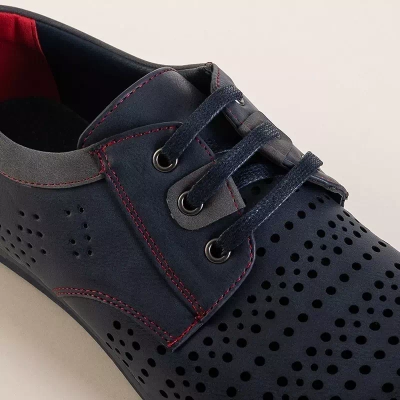 OUTLET Tamsiai mėlyni vyriški batai raudonu siūlu Iona - Avalynė