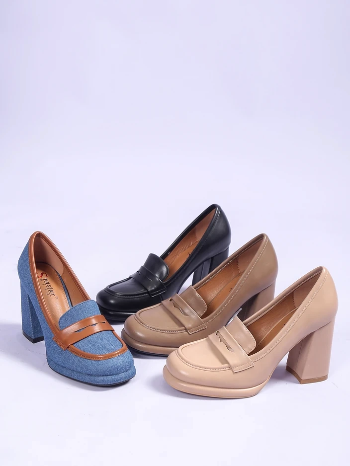 Royalfashion moteriški džinsiniai mokasininiai bateliai ant blokinio kulno Jozenas