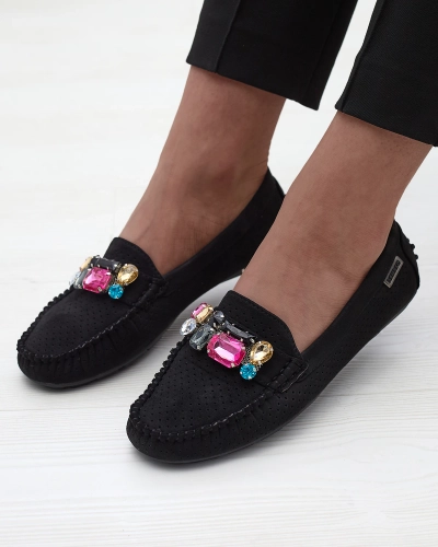 Черные женские ажурные мокасины с разноцветным декором Aqitic - Обувь