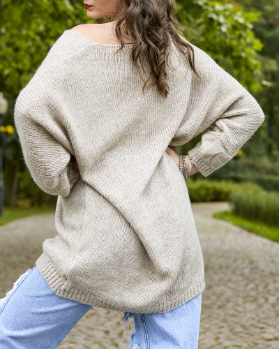 Royalfashion Серо-бежевый женский длинный oversize-свитер