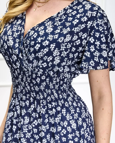 Navy blue moteriška maxi suknelė su gėlių raštais - Apranga