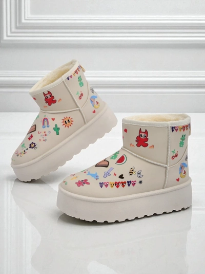 Lemuria Boots - Cream Doodle Snow Boots on a Chunky Furrini Sole