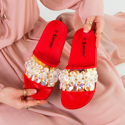 Красные женские шлепанцы со стразами Halpasi