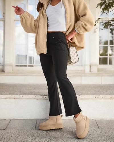 Royalfashion Черные женские леггинсы из экокожи a'la bells