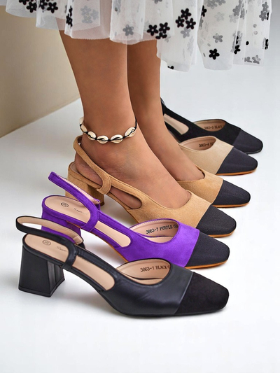 Royalfashion Damskie czółenka Eleganzo – niski obcas, ozdobny nosek