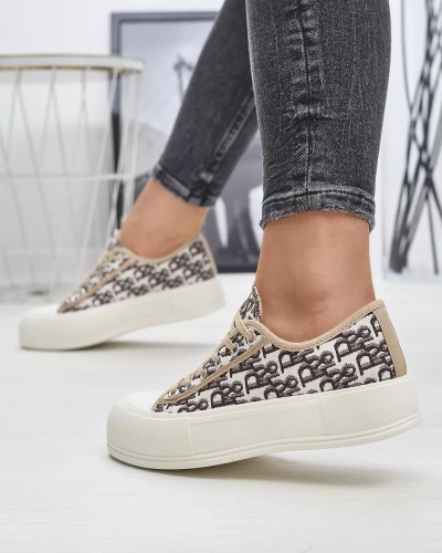 OUTLET Royalfashion Raštuoti rudos spalvos moteriški platforminiai sportbačiai Berika