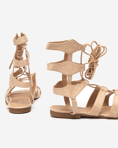 Smėlio spalvos gladiatorių sandalai iki blauzdos vidurio Eliko- Buty
