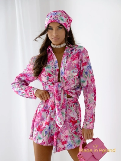 Royalfashion Женский комплект с рубашкой и шортами с цветочным принтом