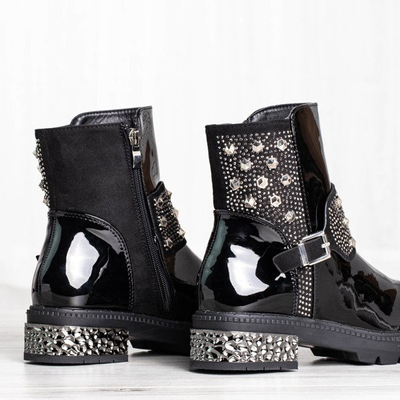 Czarne botki z ozdobami Janet  - Obuwie