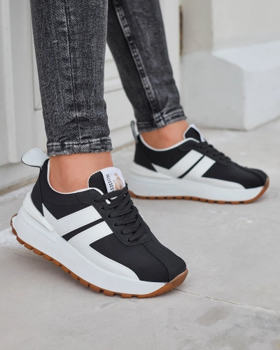 Juodi moteriški sportiniai bateliai iš eko odos su spalvotais intarpais Tifora- Avalynė