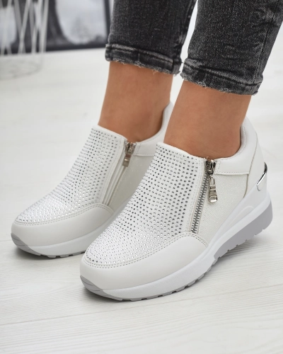 Белые женские спортивные туфли на каблуке-платформе, украшенные цирконами Martela - Обувь