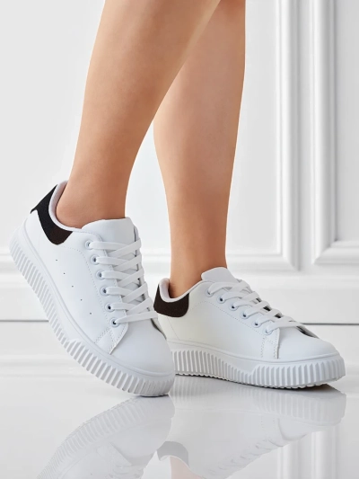 Callista Platform Eco Leather Sneakers for Ladies - White & Black