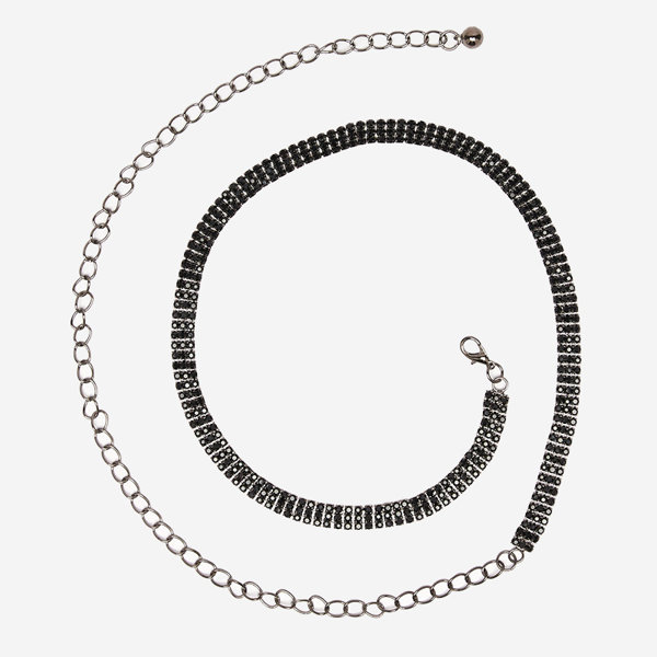 Черный ремень-цепочка с цирконами