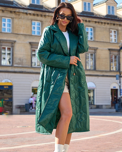 Royalfashion Темно-зеленое женское стеганое пальто с завязками