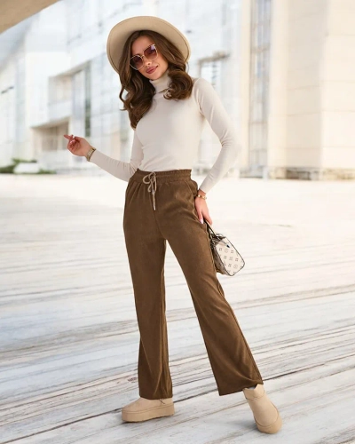 Royalfashion Коричневые женские брюки из вельветовой ткани