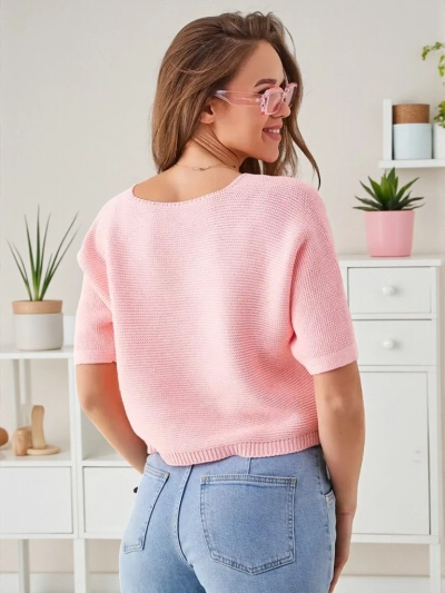 Royalfashion Moteriškas medvilninis trumpas megztinis su drugeliais