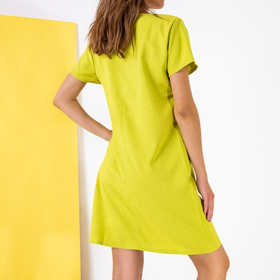 Лимонное женское платье с карманами