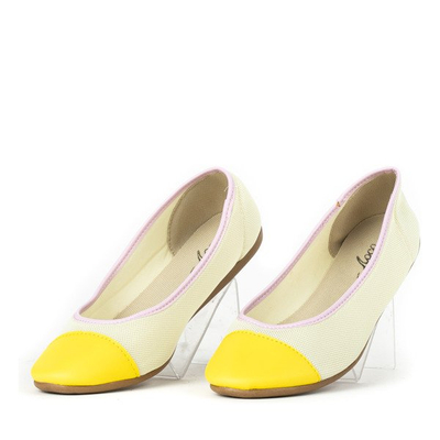 Beżowe baleriny z żółtym noskiem Eloisa - Obuwie