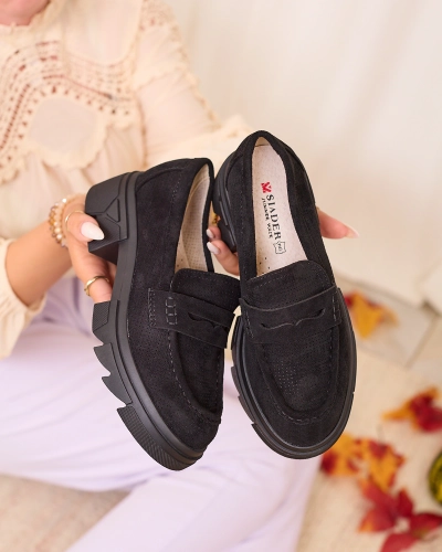 Royalfashion Juodi moteriški ažūriniai mokasinai Lace Glide
