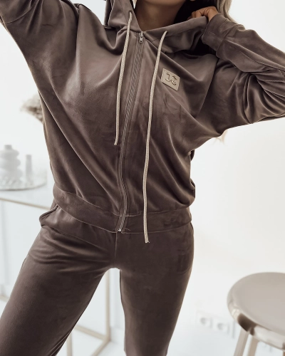 Royalfashion Коричневый женский комплект толстовки с нашивкой