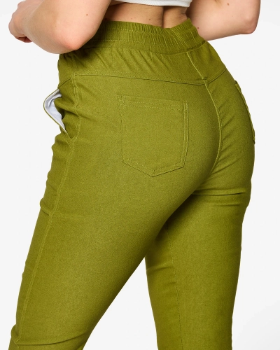 Žalios spalvos tiesios moteriškos kelnės PLUS SIZE- Drabužiai