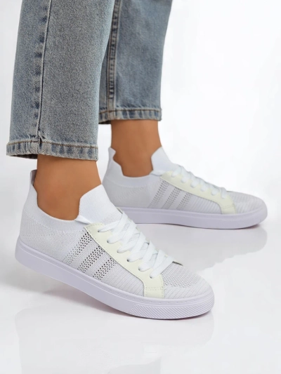 Aurelio White Fabric and Faux Leather Sneakers with Flat 2.5 cm Platform