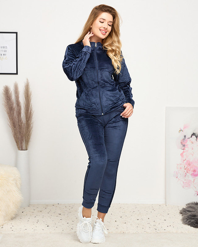 Женские утепленные спортивные штаны темно-синего цвета в полоску - Одежда