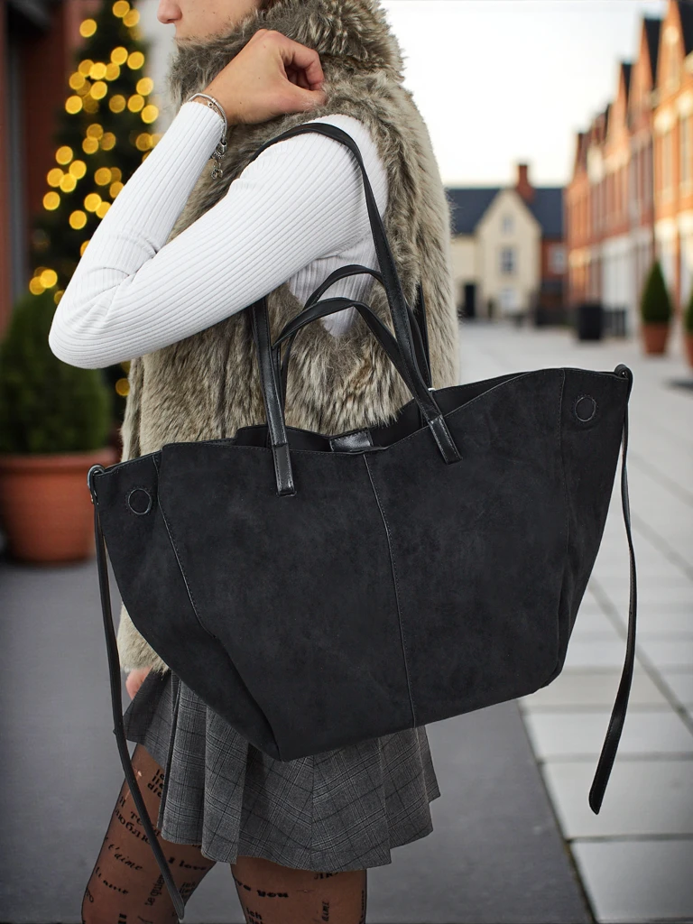 Moteriška pirkinių rankinė eko zomšinė su mažesne eko odine rankine komplekte 2in1 Elinea