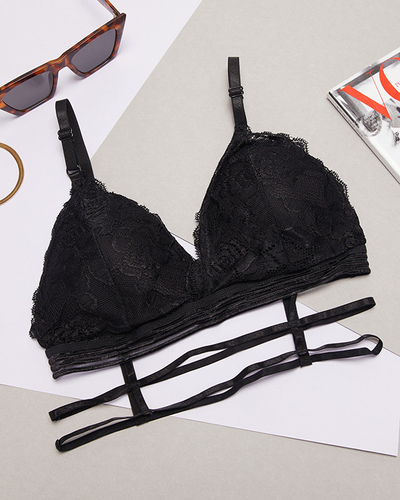 Moteriška juoda liemenėlė su nėriniais ir dryžiais - Apatiniai