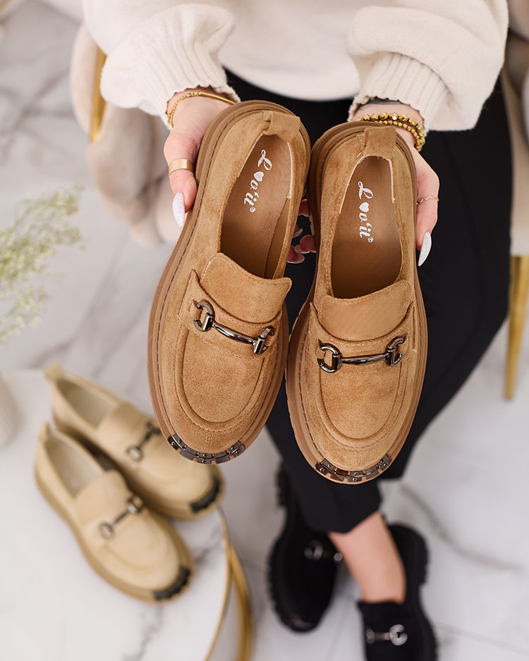 Royalfashion Женские мокасины из экозамши светло-коричневого цвета Metaqom