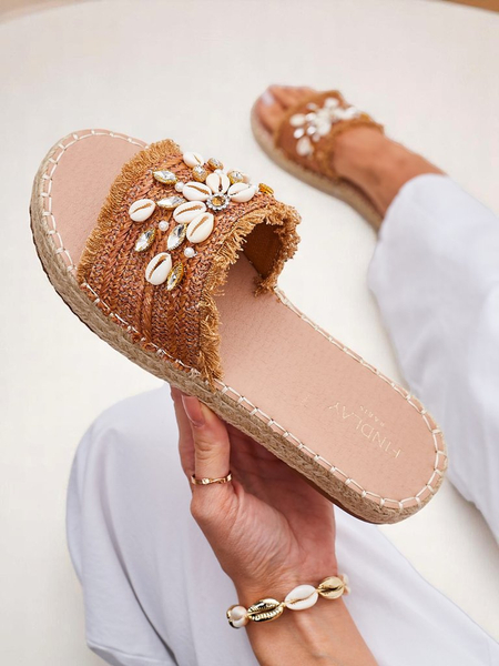 Royalfashion Callista Boho Camel Flat Platform Shell Sandals