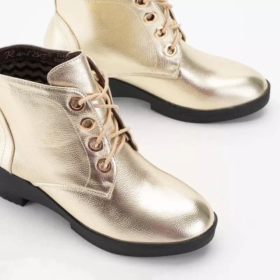 Женские ботильоны OUTLET Gold на шнуровке на плоской подошве Tivera - Обувь